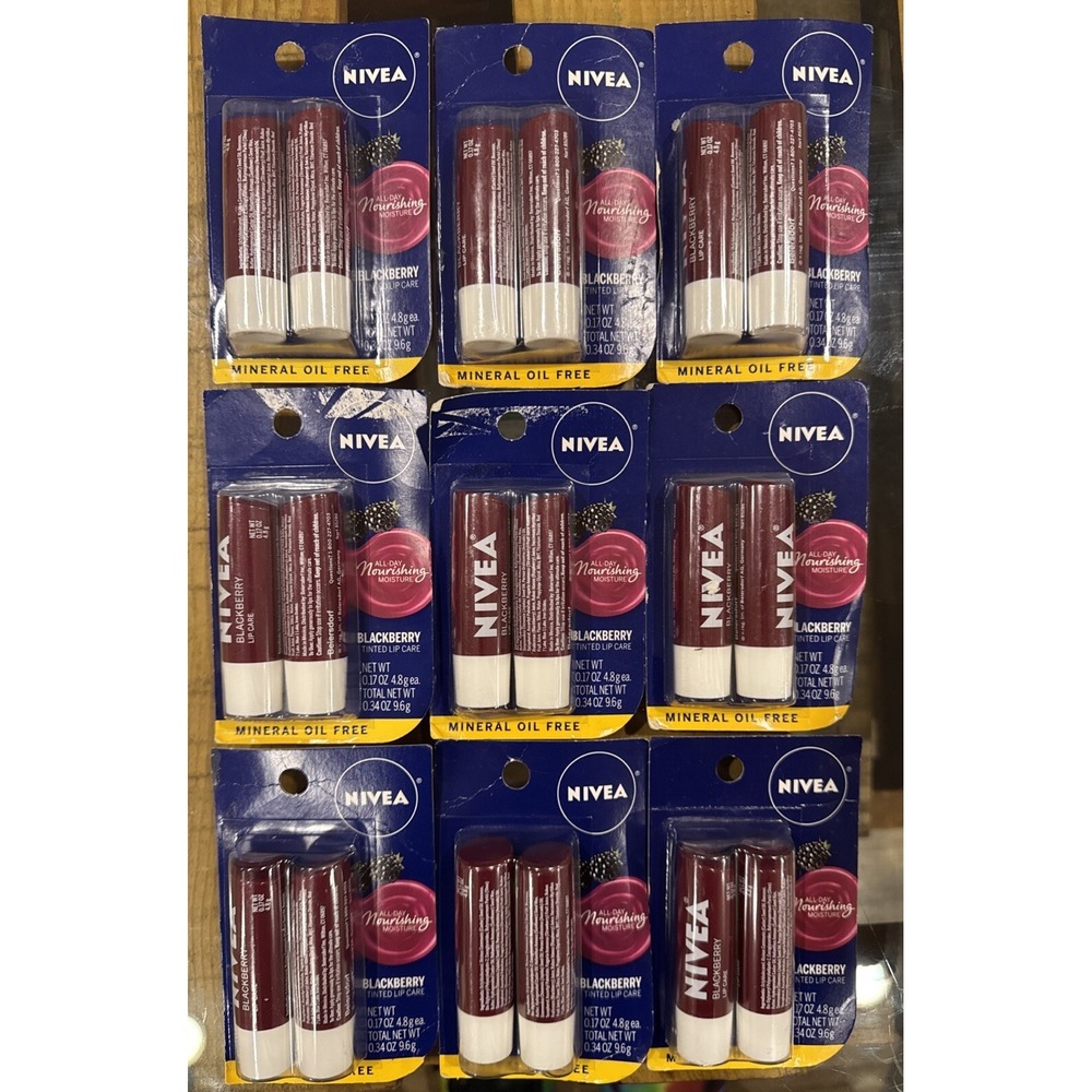 9 x 2 Pack Nivea BlackBerry Tinted Scented Lip Care 0.17 oz Balm